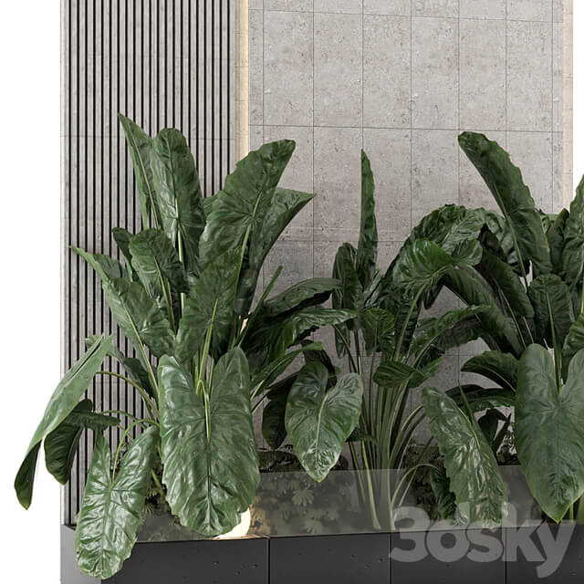 Indoor Wall Big Green Leaf Garden in Concrete Base Set 1770