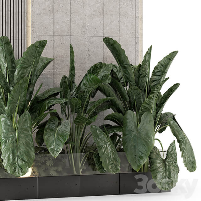 Indoor Wall Big Green Leaf Garden in Concrete Base Set 1770