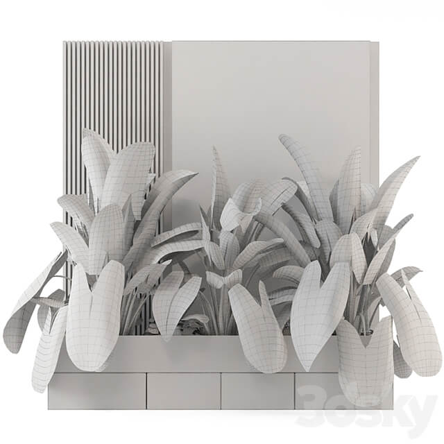 Indoor Wall Big Green Leaf Garden in Concrete Base Set 1770
