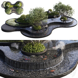 Landscaping Figure with Plants Waterfalls and Fish 