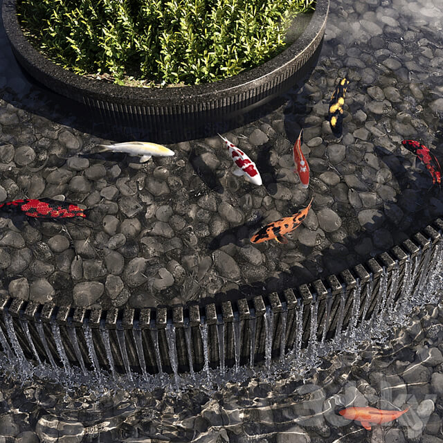 Landscaping Figure with Plants Waterfalls and Fish