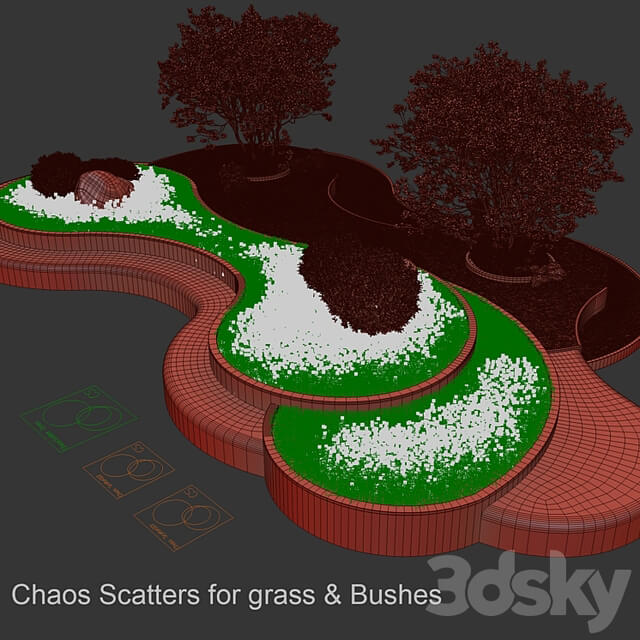 Landscaping Figure with Plants Waterfalls and Fish