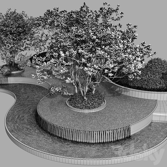 Landscaping Figure with Plants Waterfalls and Fish