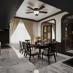  3D Indochine Kitchen - Diningroom Interior by Dam Thanh Hai 