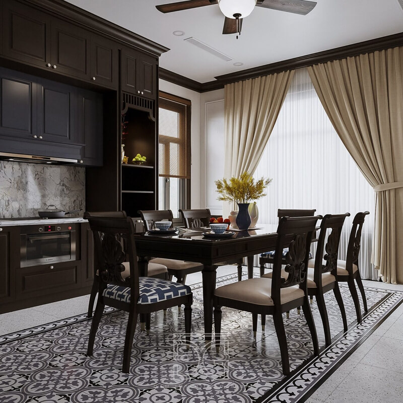  3D Indochine Kitchen - Diningroom Interior by Dam Thanh Hai