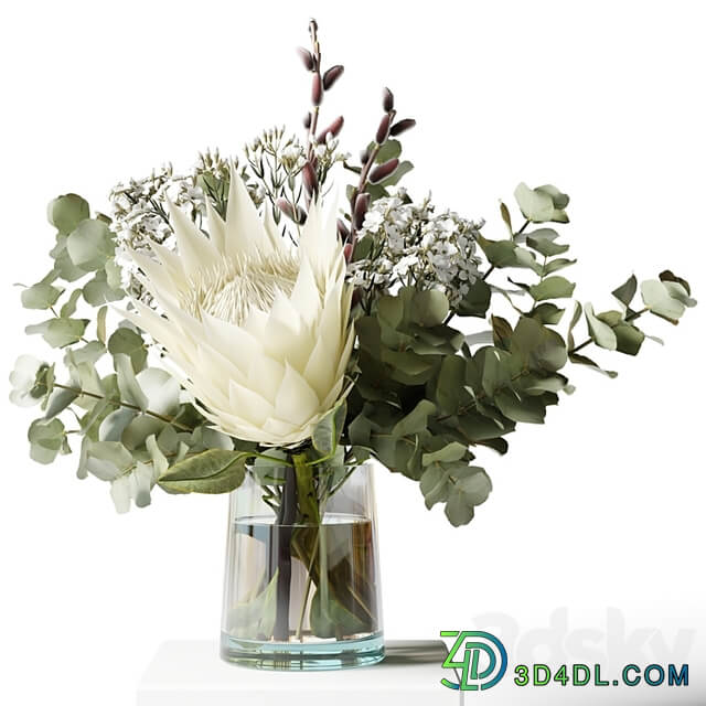Bouquet with proteas and eucalyptus