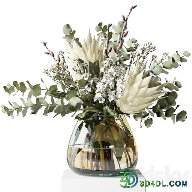 Bouquet with proteas and eucalyptus