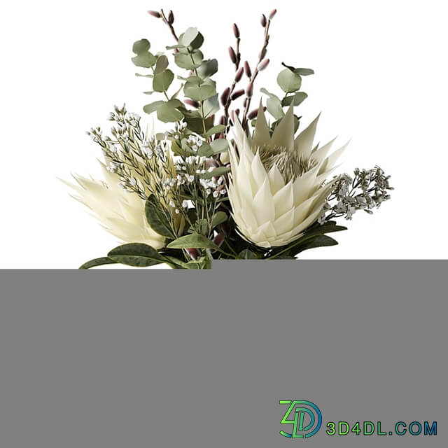 Bouquet with proteas and eucalyptus