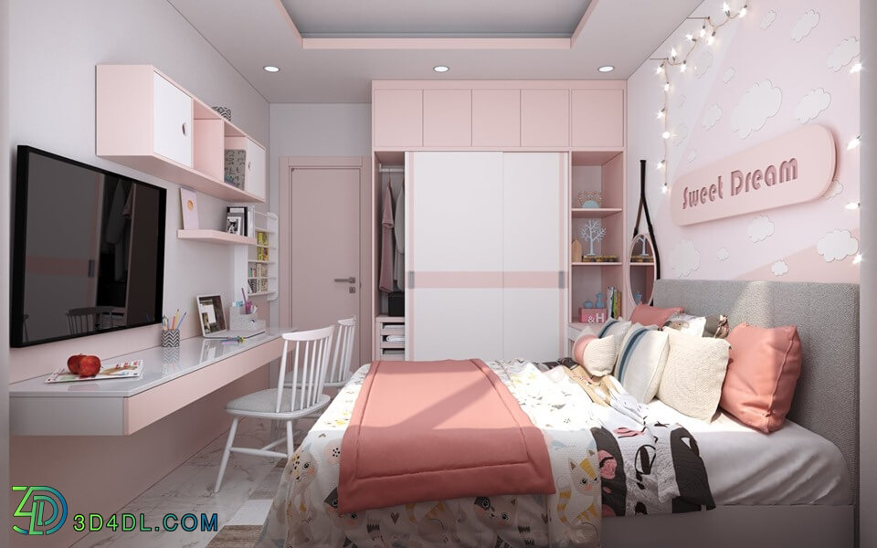 3D Interior Scenes File 3dsmax Model Bedroom Girl 134 By DungLuc