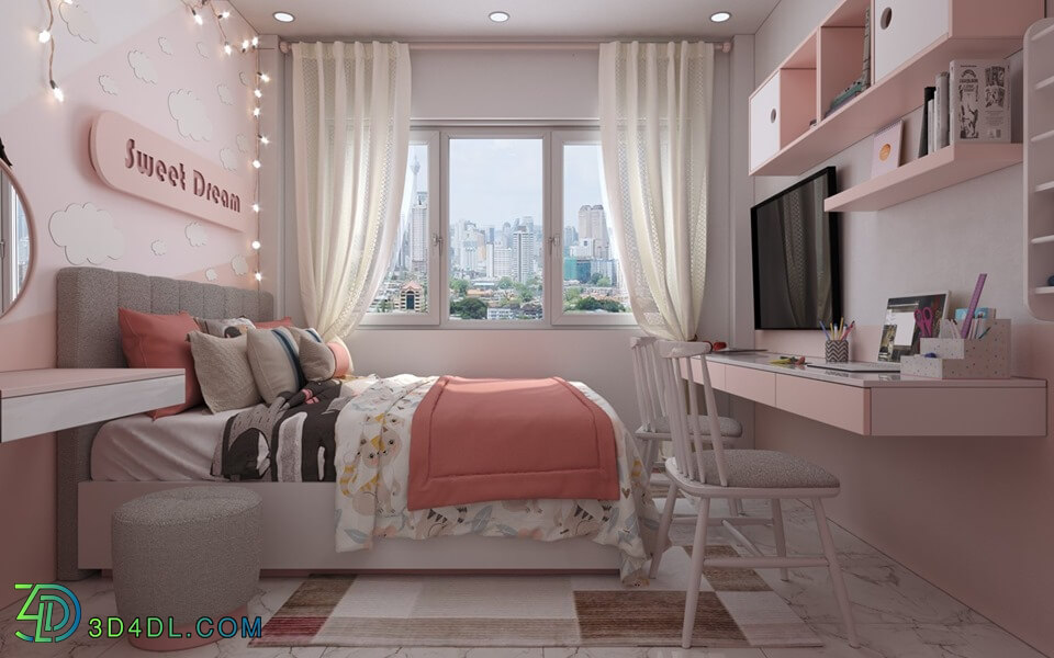 3D Interior Scenes File 3dsmax Model Bedroom Girl 134 By DungLuc