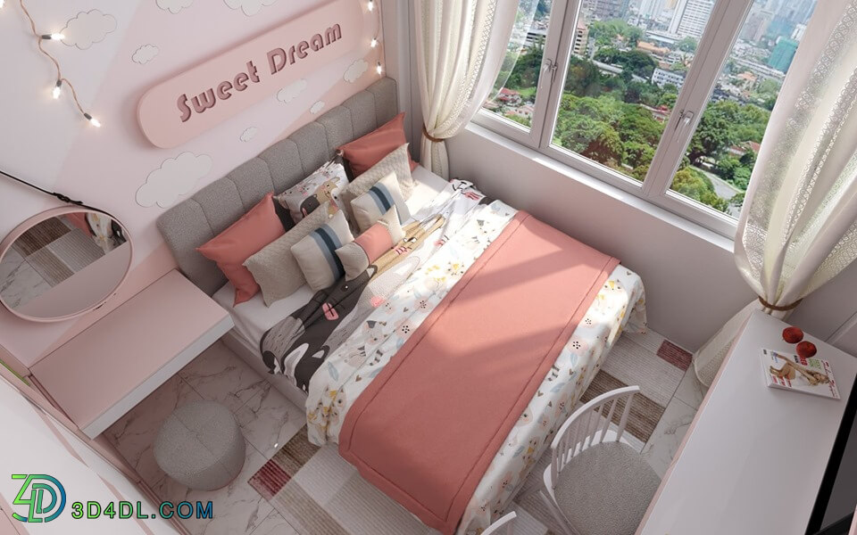 3D Interior Scenes File 3dsmax Model Bedroom Girl 134 By DungLuc