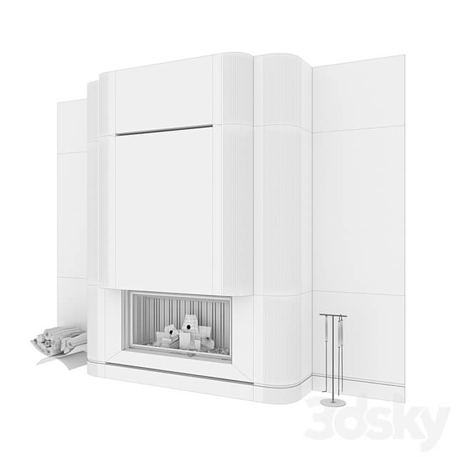 Decorative wall with fireplace set 56