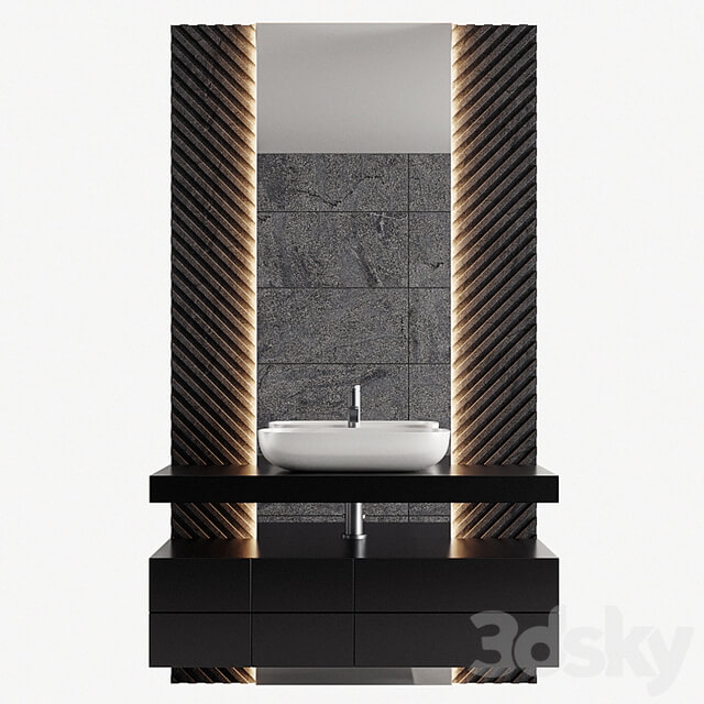 Bathroom Furniture 04 Black Tiled Sets