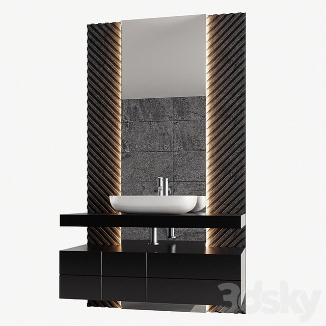 Bathroom Furniture 04 Black Tiled Sets