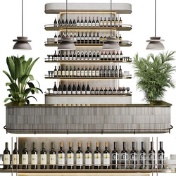 Reception Desk for Restaurant and Caffe with cabinet wine rack set 08 