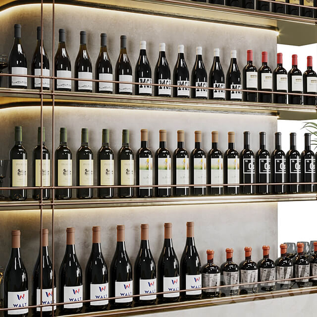 Reception Desk for Restaurant and Caffe with cabinet wine rack set 08