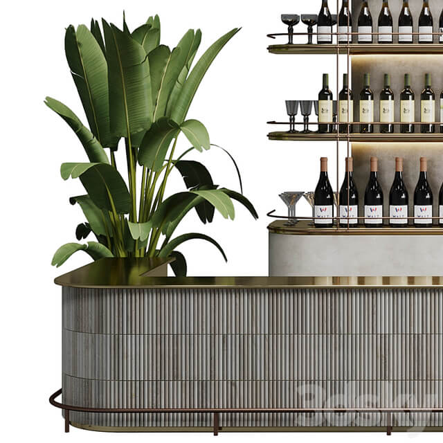 Reception Desk for Restaurant and Caffe with cabinet wine rack set 08