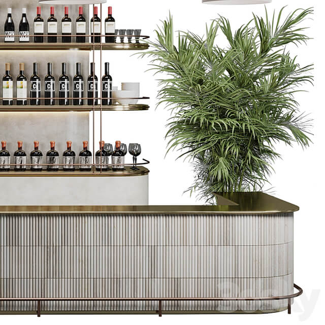 Reception Desk for Restaurant and Caffe with cabinet wine rack set 08