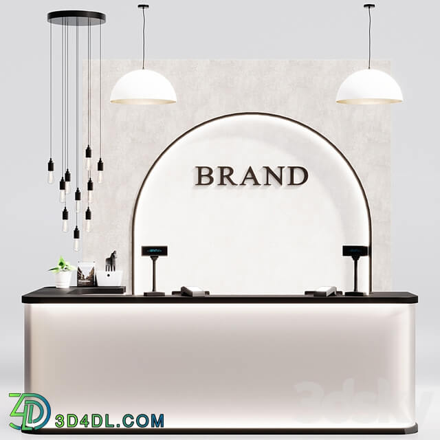 Reception, clothing store cash desk, service counter