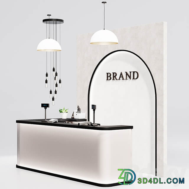 Reception, clothing store cash desk, service counter