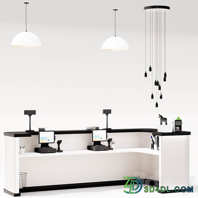 Reception, clothing store cash desk, service counter