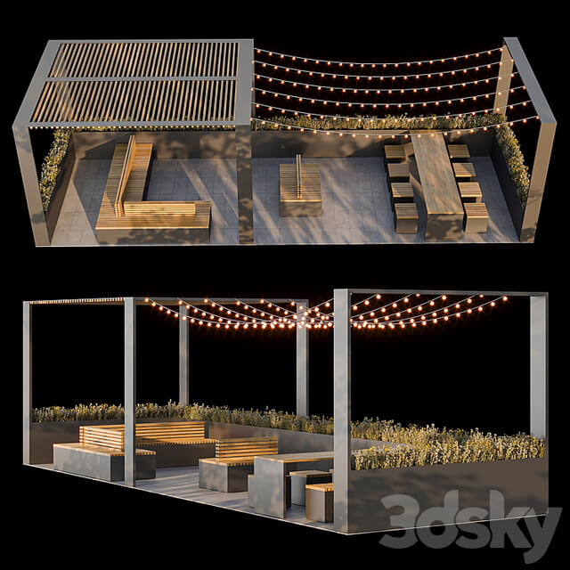 City parklet with garland