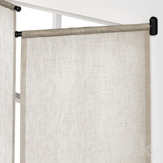 Linen curtains on cornice with swing arm