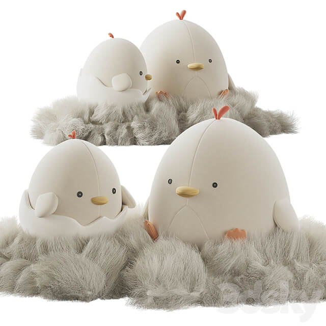 Cute plush chickens in a nest