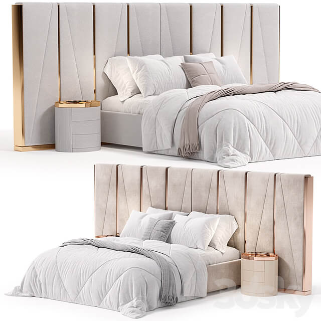 Modrest Nixa Modern White Bonded Leather & Gold Bed