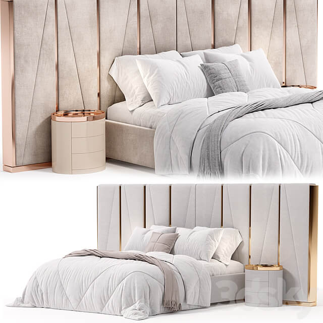 Modrest Nixa Modern White Bonded Leather & Gold Bed
