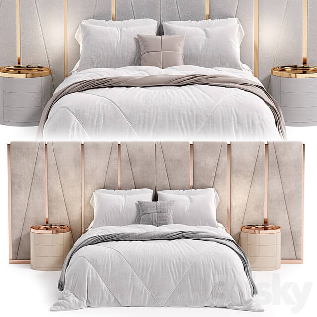 Modrest Nixa Modern White Bonded Leather & Gold Bed