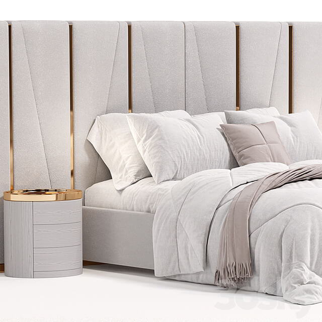 Modrest Nixa Modern White Bonded Leather & Gold Bed