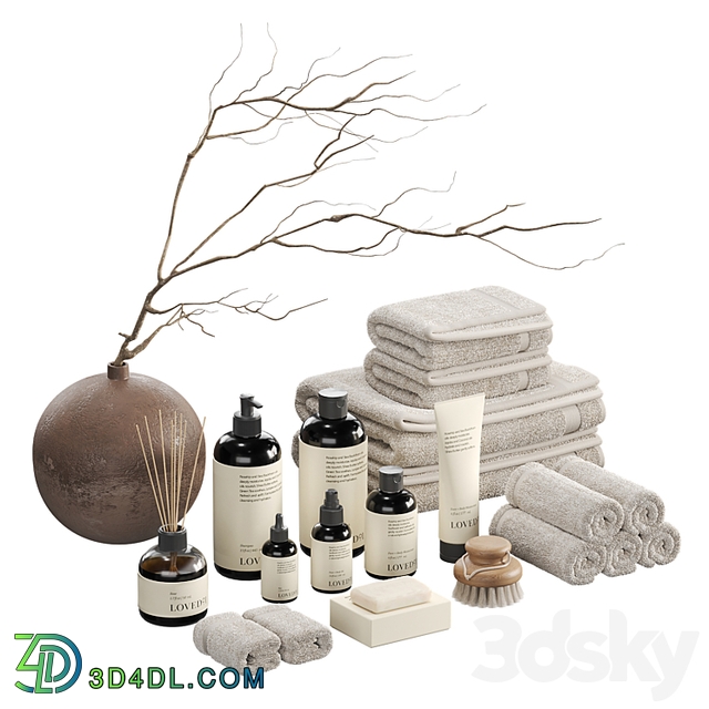 Decorative set with towels and branch 002