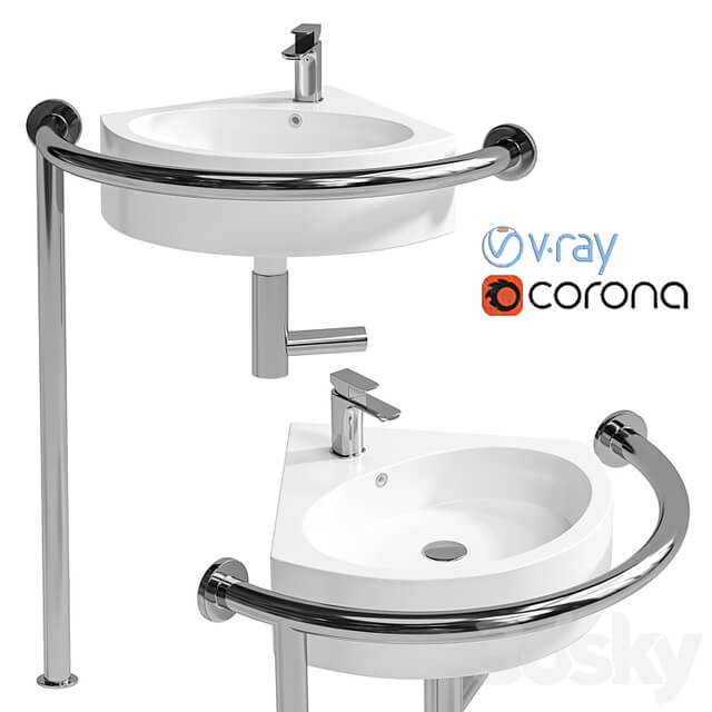 Sink DS IF35 corner 450x400x120 mm with handrail (right) and DS3 mixer Equipment for the disabled