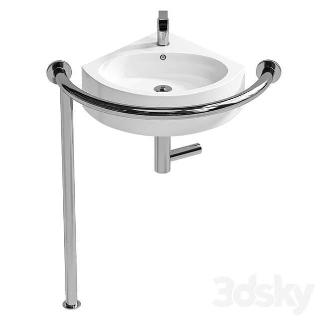 Sink DS IF35 corner 450x400x120 mm with handrail (right) and DS3 mixer Equipment for the disabled