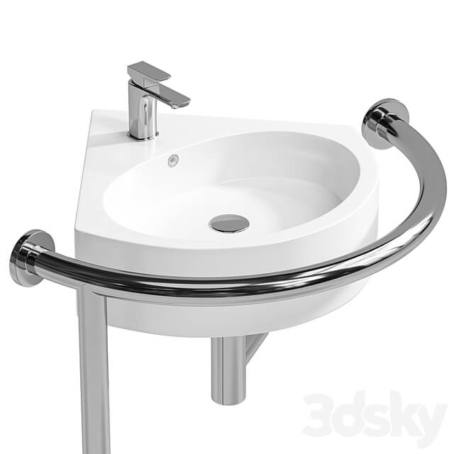 Sink DS IF35 corner 450x400x120 mm with handrail (right) and DS3 mixer Equipment for the disabled