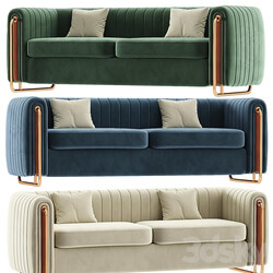 Modern Velvet Sofa Channel Tufted Arms and Back Green 