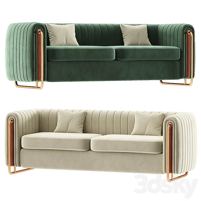 Modern Velvet Sofa Channel Tufted Arms and Back Green