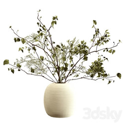 Bouquet of branches in a clay vase 