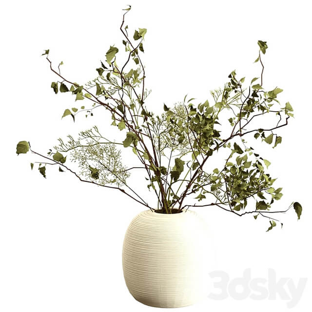 Bouquet of branches in a clay vase