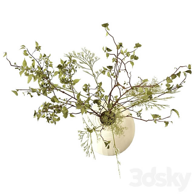 Bouquet of branches in a clay vase