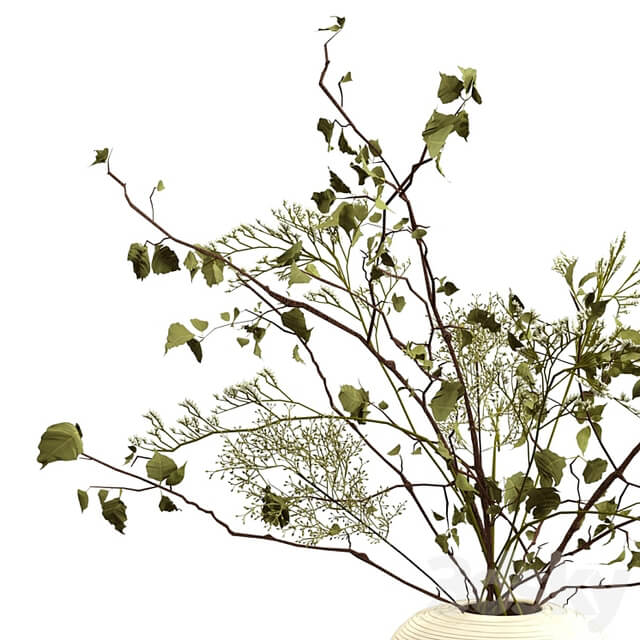 Bouquet of branches in a clay vase