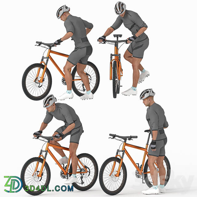 Cyclist Man in 04 Poses