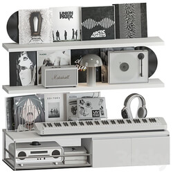 Shelf with Vinyl Records and Music equipment 