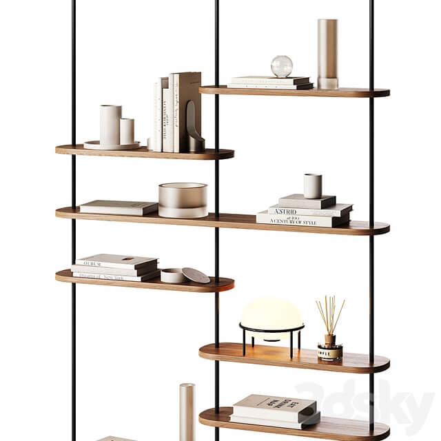 Minimalistic wooden shelving with decor