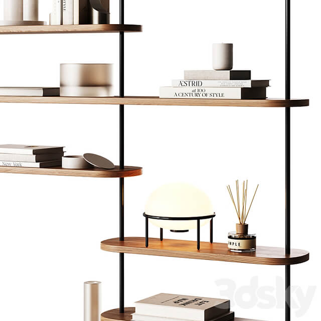Minimalistic wooden shelving with decor
