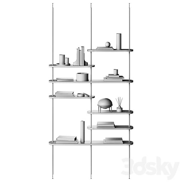 Minimalistic wooden shelving with decor