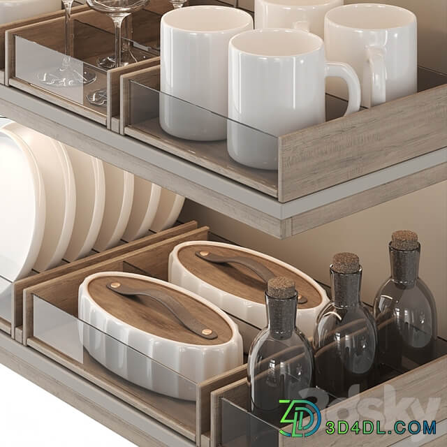 A set of dishes for filling the kitchen: plates, glasses, mugs, jars