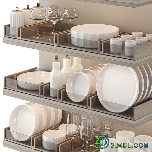 A set of dishes for filling the kitchen: plates, glasses, mugs, jars