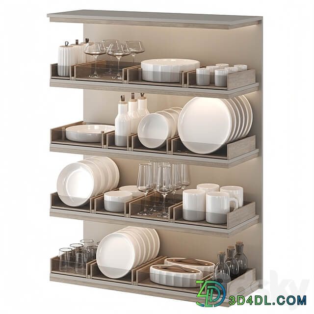 A set of dishes for filling the kitchen: plates, glasses, mugs, jars